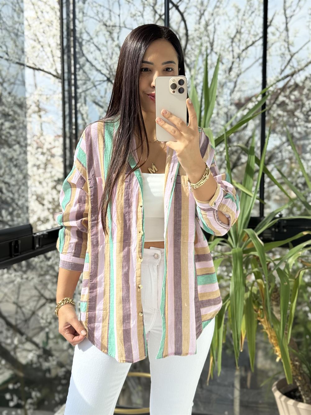 Soft Çizgili Pamuklu Gömlek Benetton