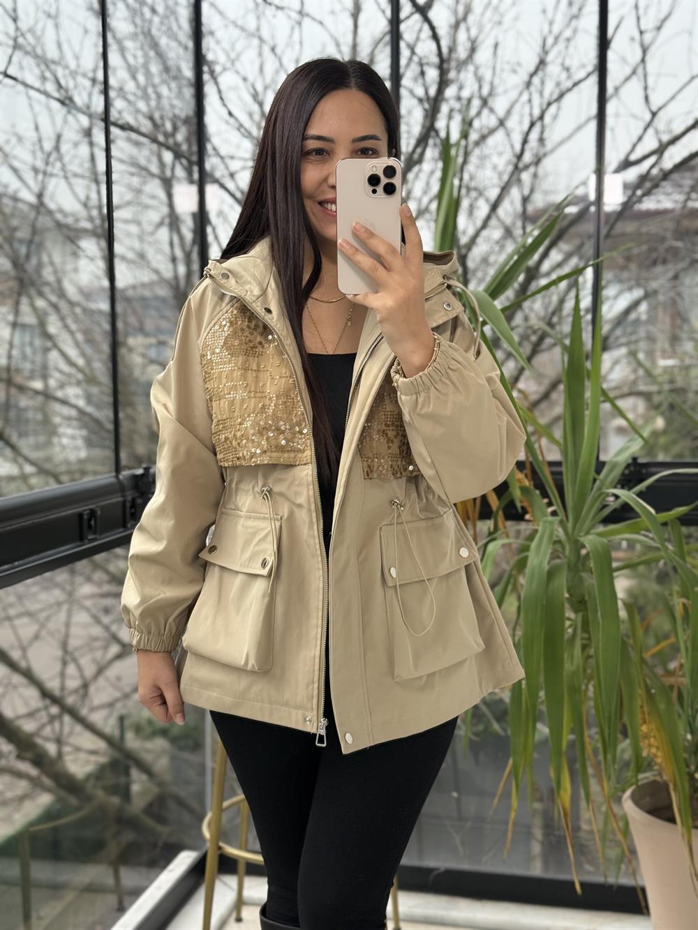 İthal Pullu trenç Bej