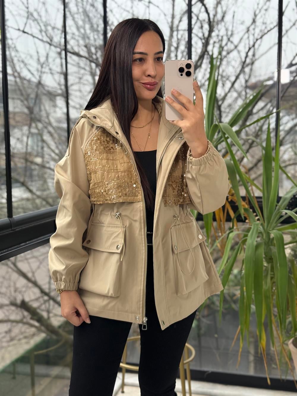 İthal Pullu trenç Bej