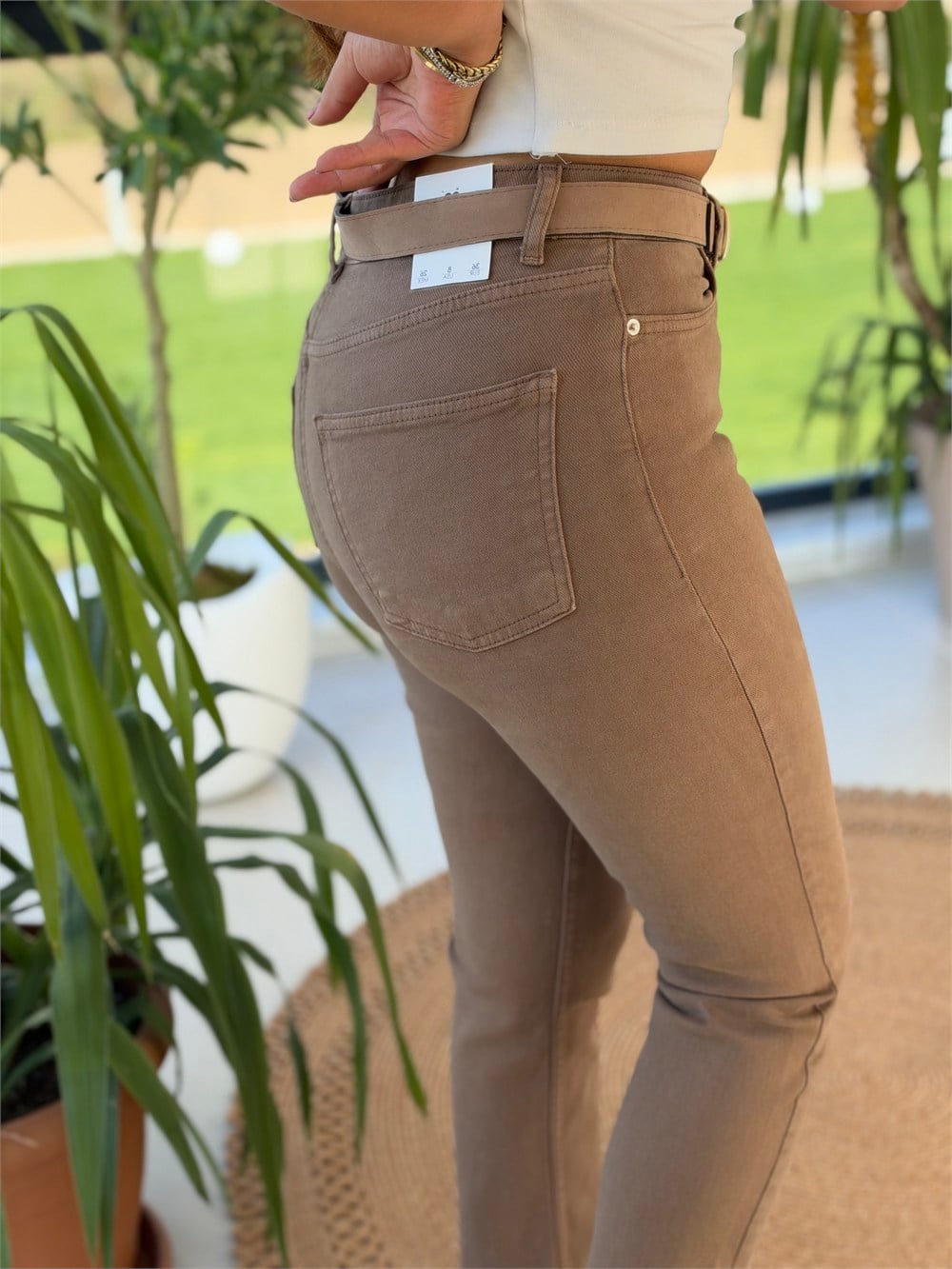 Önü Çımalı Kot Pantolon Vizon