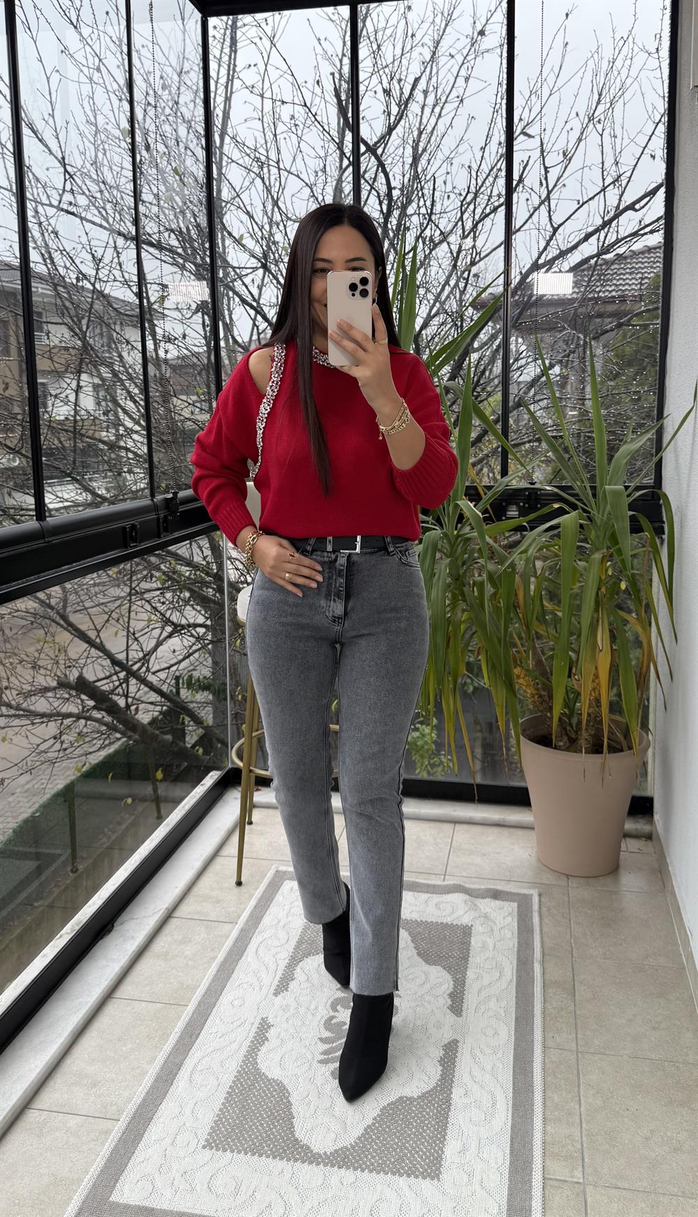 Taş Şerit işleme Cut Aut Kazak Kırmızı