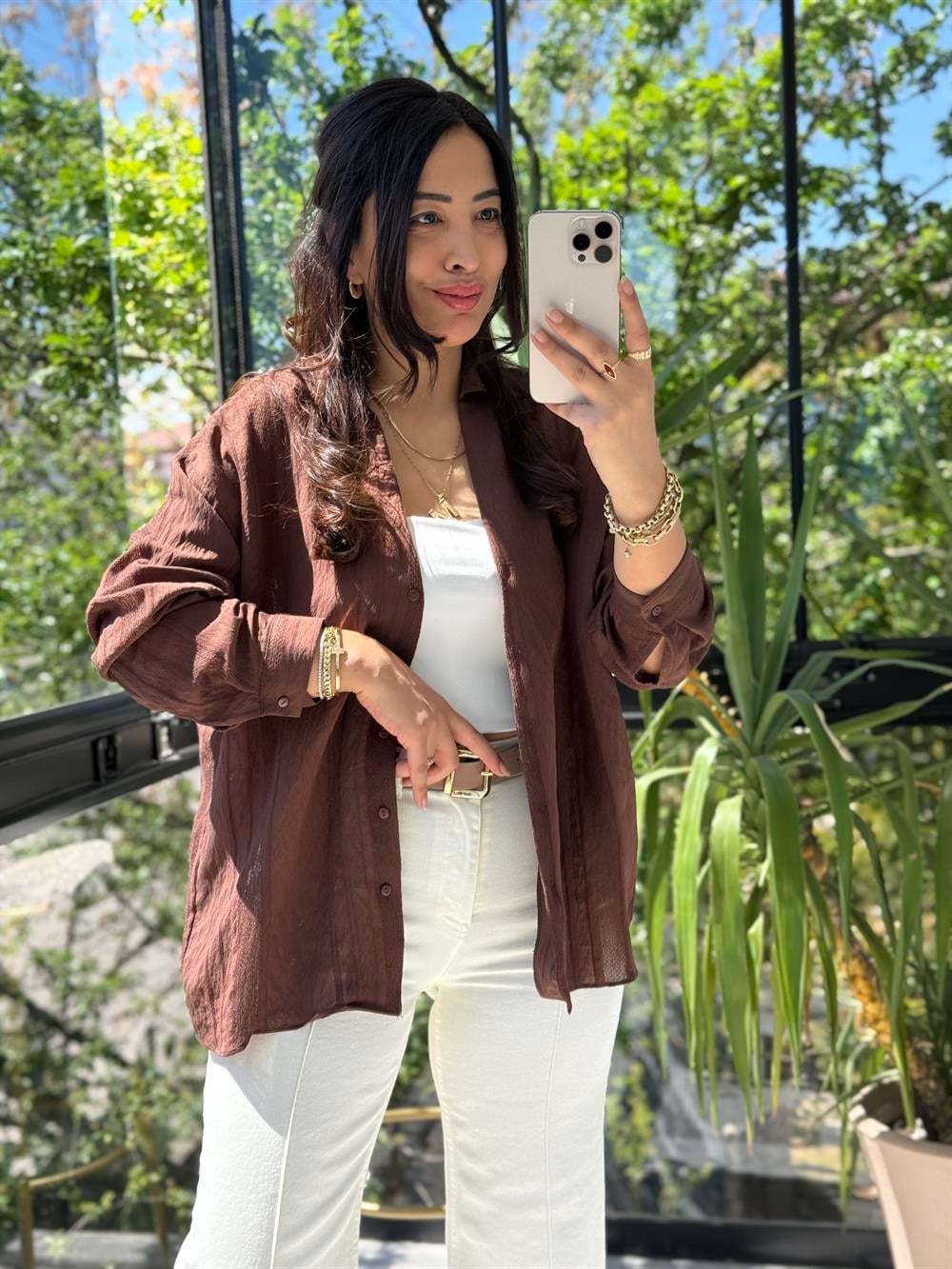 Transparan Gömlek Kahve