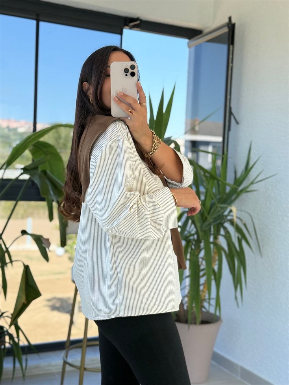 İthal Model Atkı Detaylı Gömlek Bej