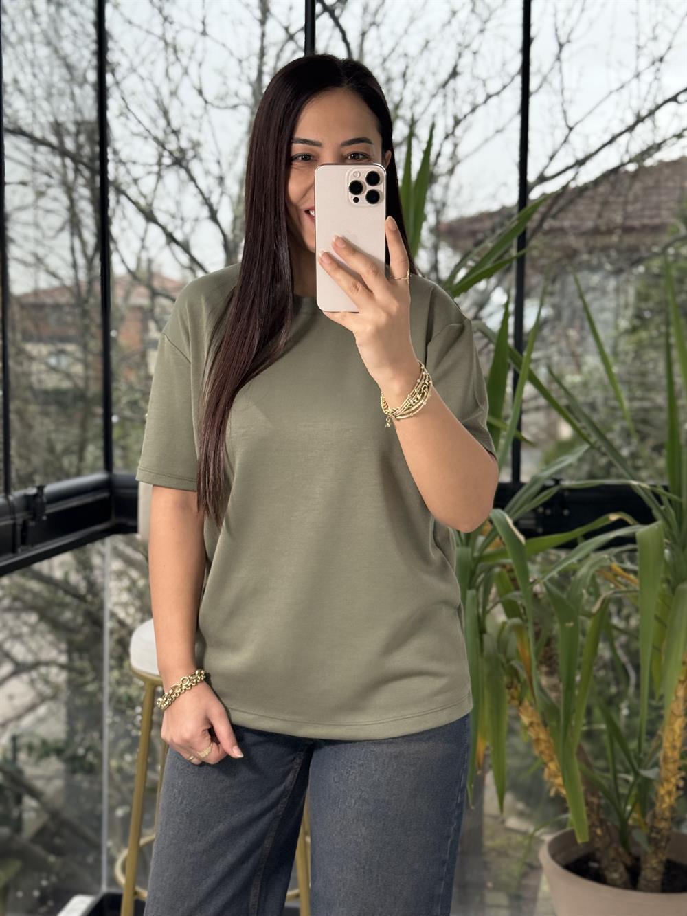 Oysh Modal Basic Tişört Haki Yeşili