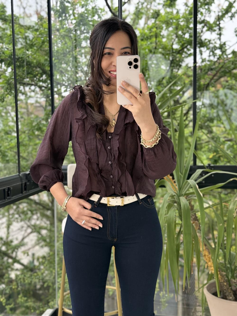 Fırfırlı Bluz Mürdüm