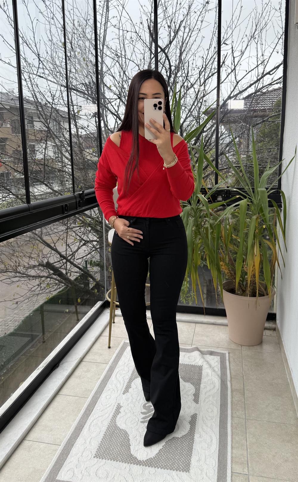 İkili Triko Hırka Kırmızı