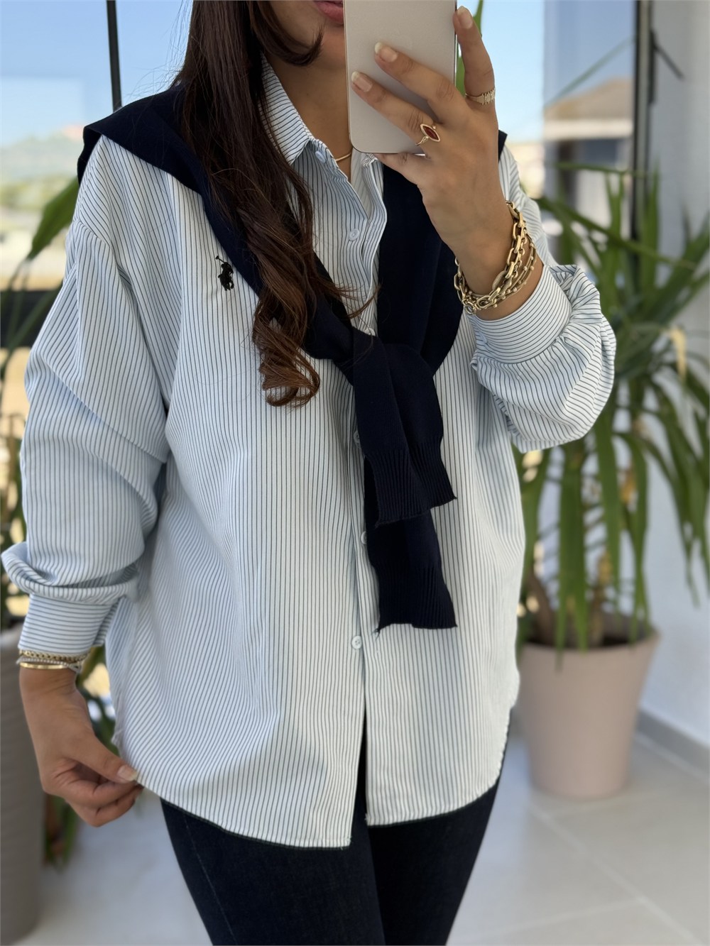 İthal Model Atkı Detaylı Gömlek Lacivert