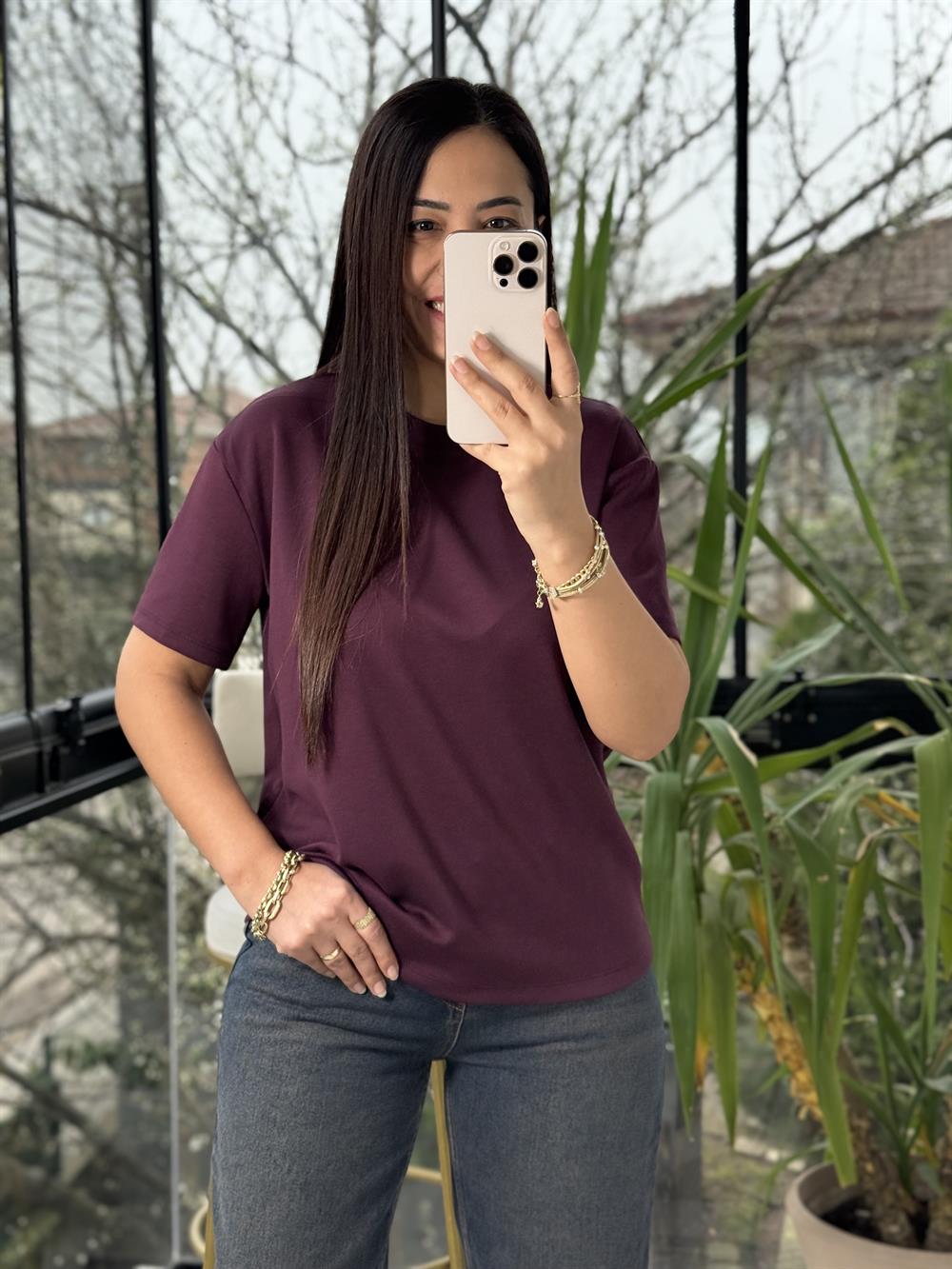 Oysh Modal Basic Tişört Mürdüm