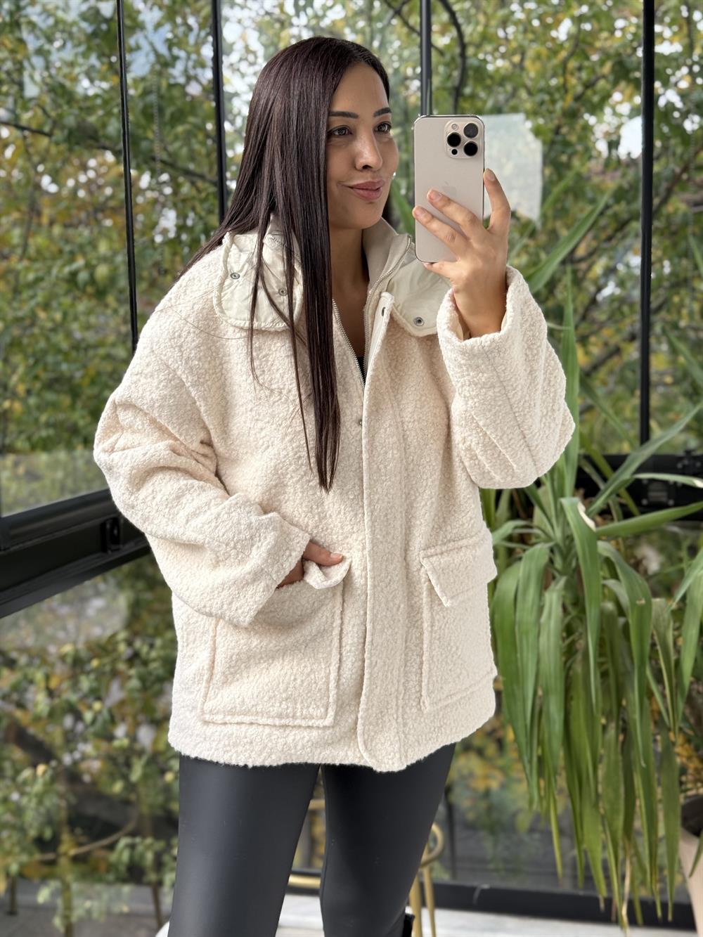 Cepli Kaşe Kaban Ekru