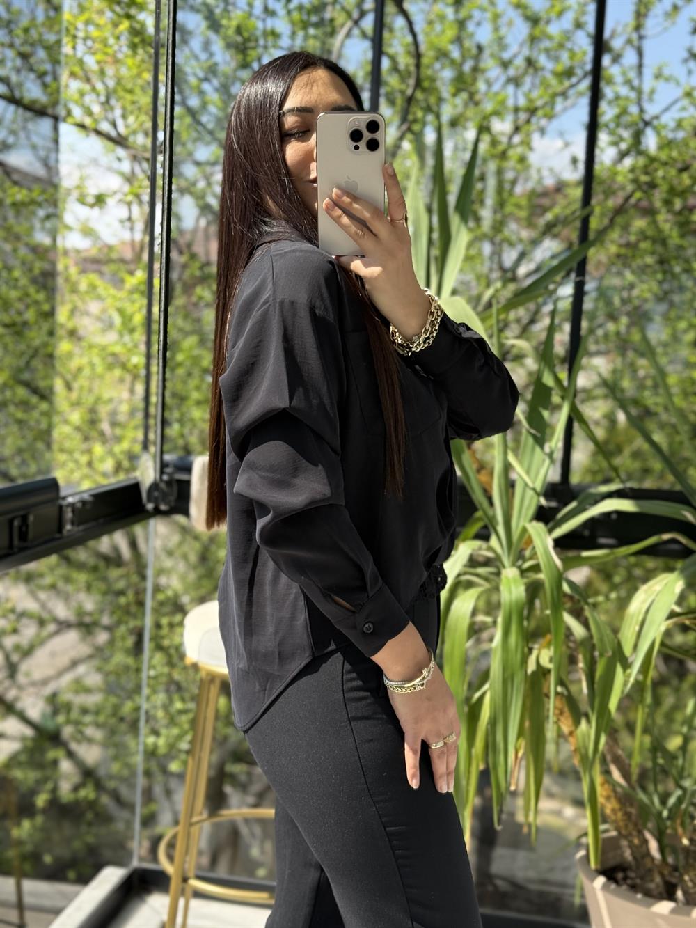 Güpür Atletli Gömlek Siyah