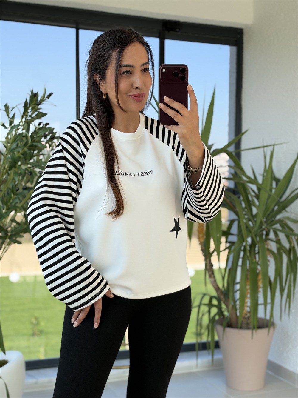 West League Çizgili Sweatshirt Siyah