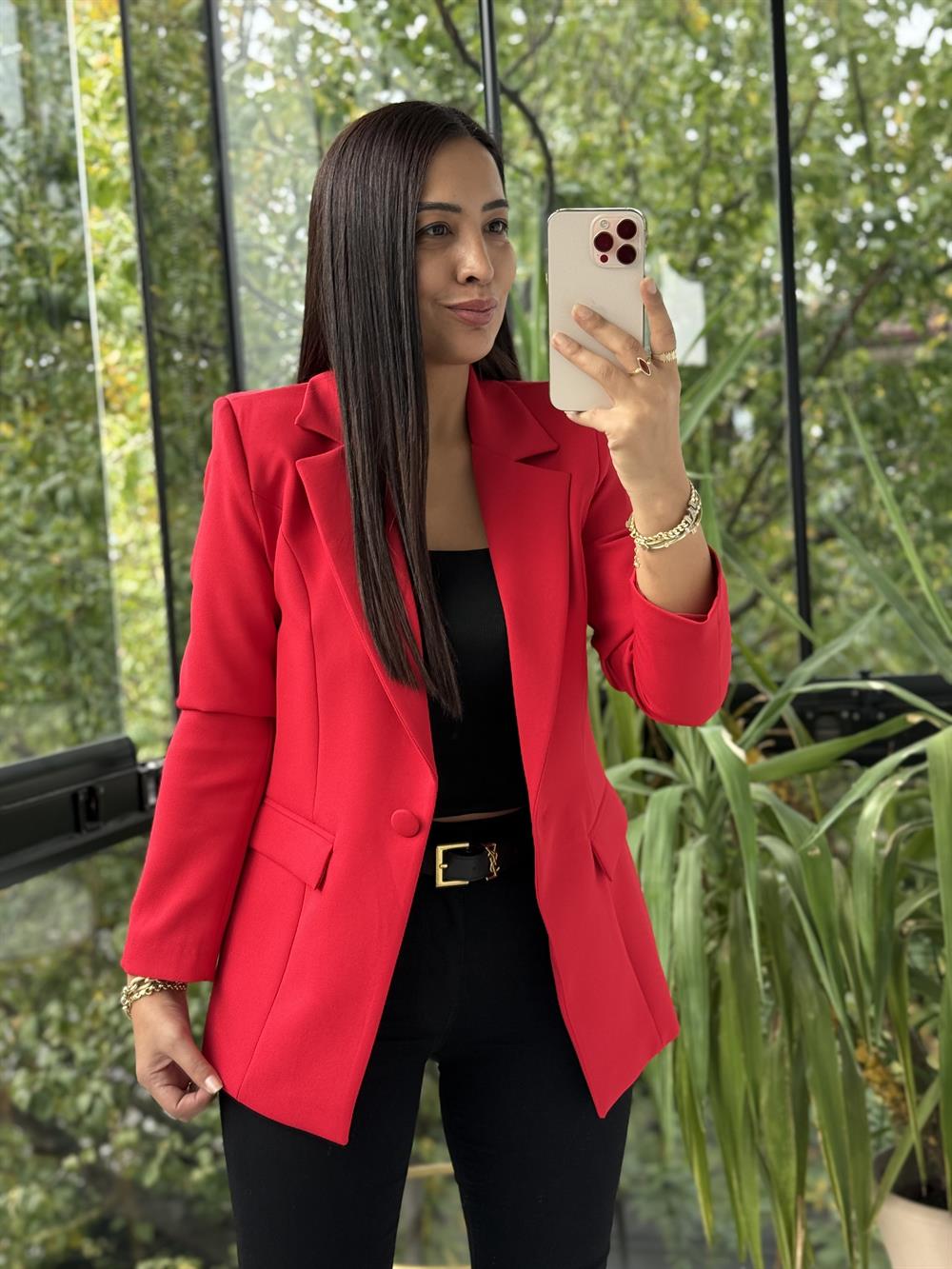 Tek Düğme Blazer Ceket Kırmızı