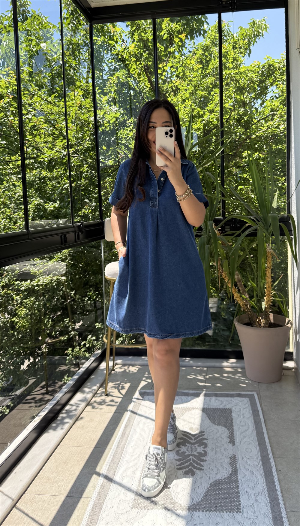 Kısa Denim Elbise Lacivert