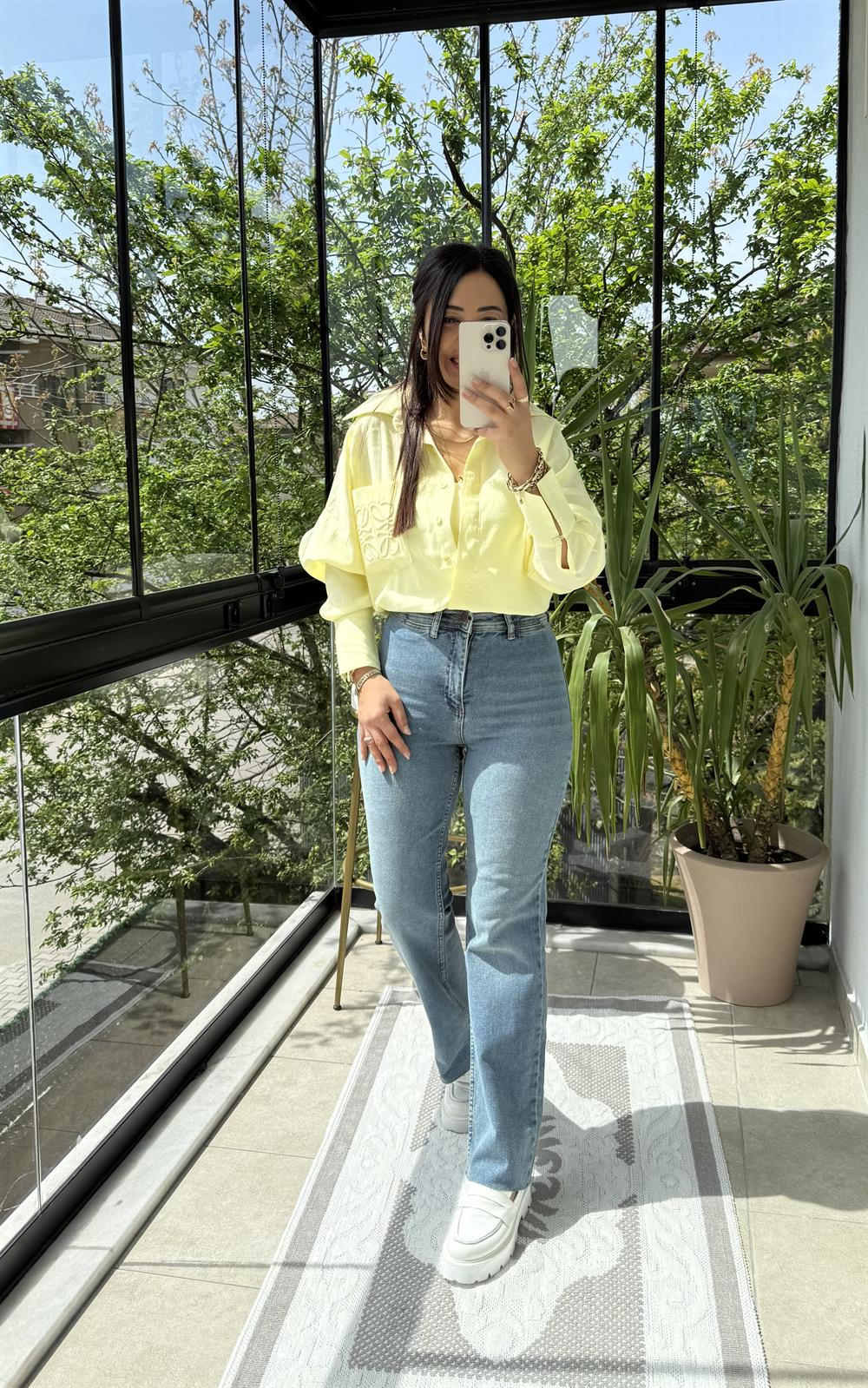 Cebi Nakışlı Gömlek Sarı