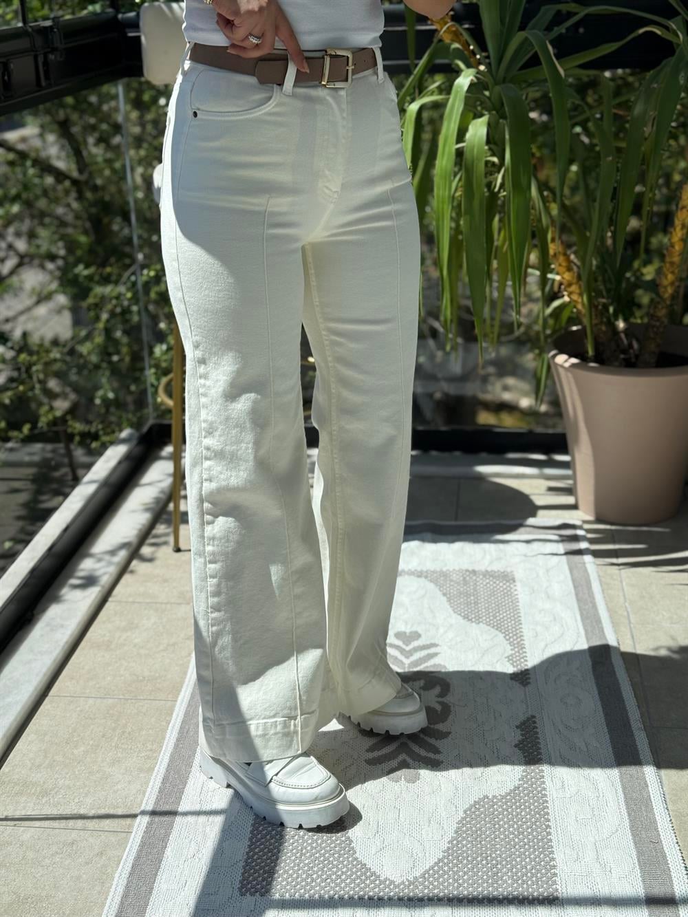 Çımalı Kot Pantolon Krem