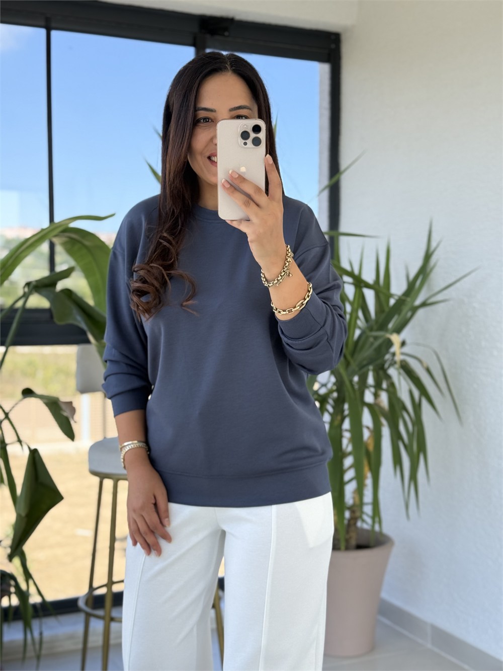 Oysh Basic Sweatshirt İndigo mavi