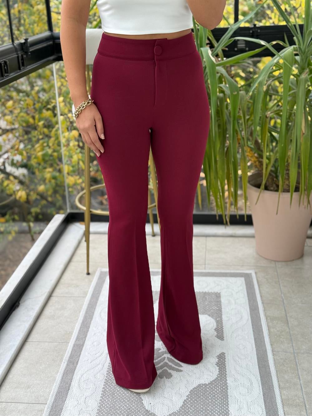 İspanyol Kumaş Pantolon Bordo
