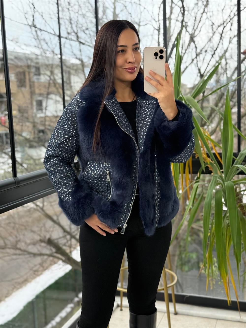 İthal Payetli Mont lacivert