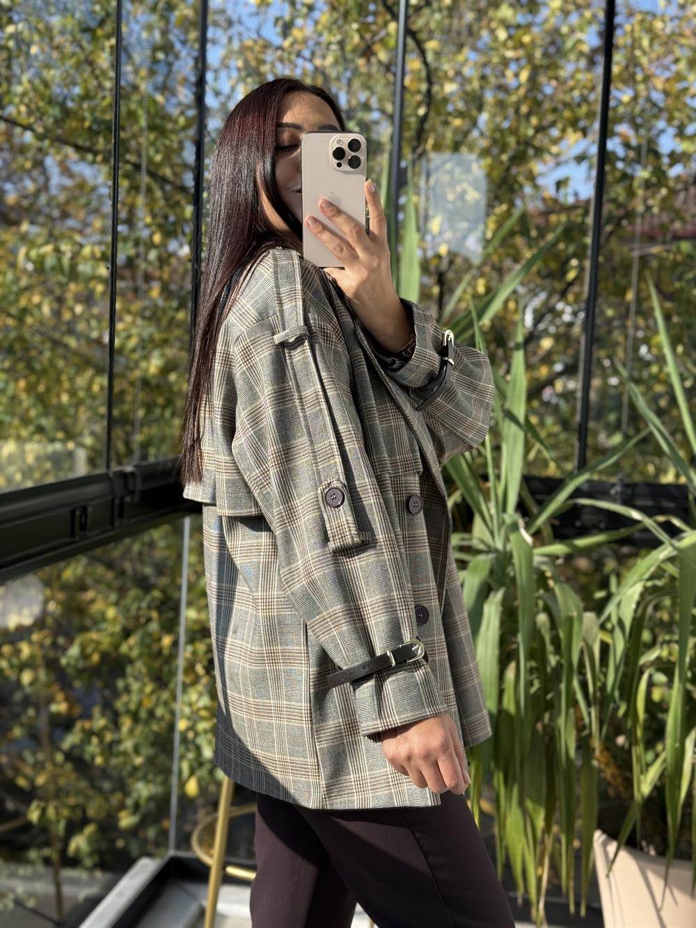 Ekose Kemerli Trenç Kahve