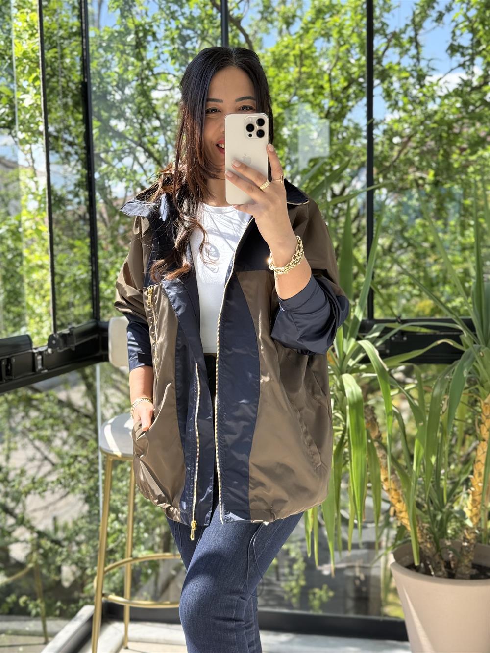 Gold Fermuarlı Yağmurluk Lacivert