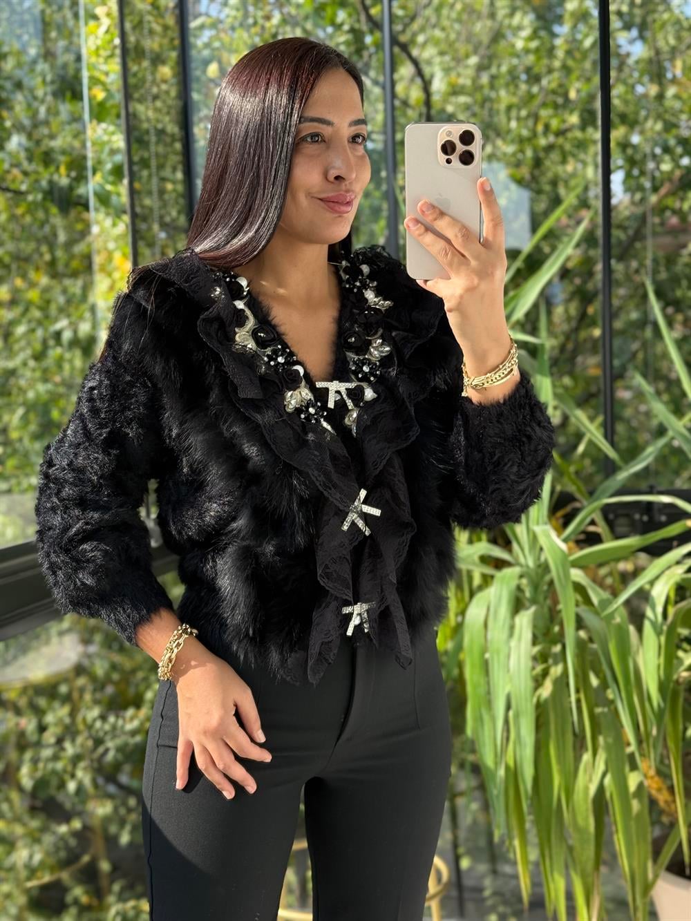 İthal Güllü İncili Hırka Siyah