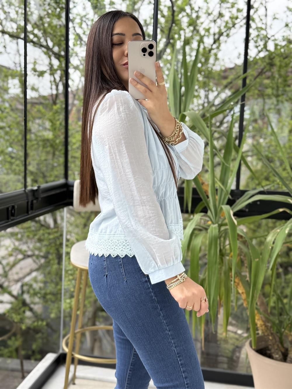 Dantel Rüya Gömlek Bluz Bebe Mavisi