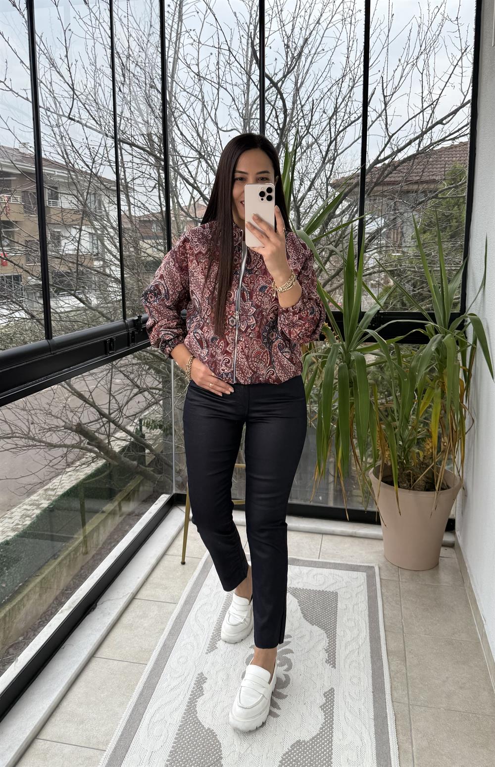 Venüs Desenli Bomber Ceket Bordo