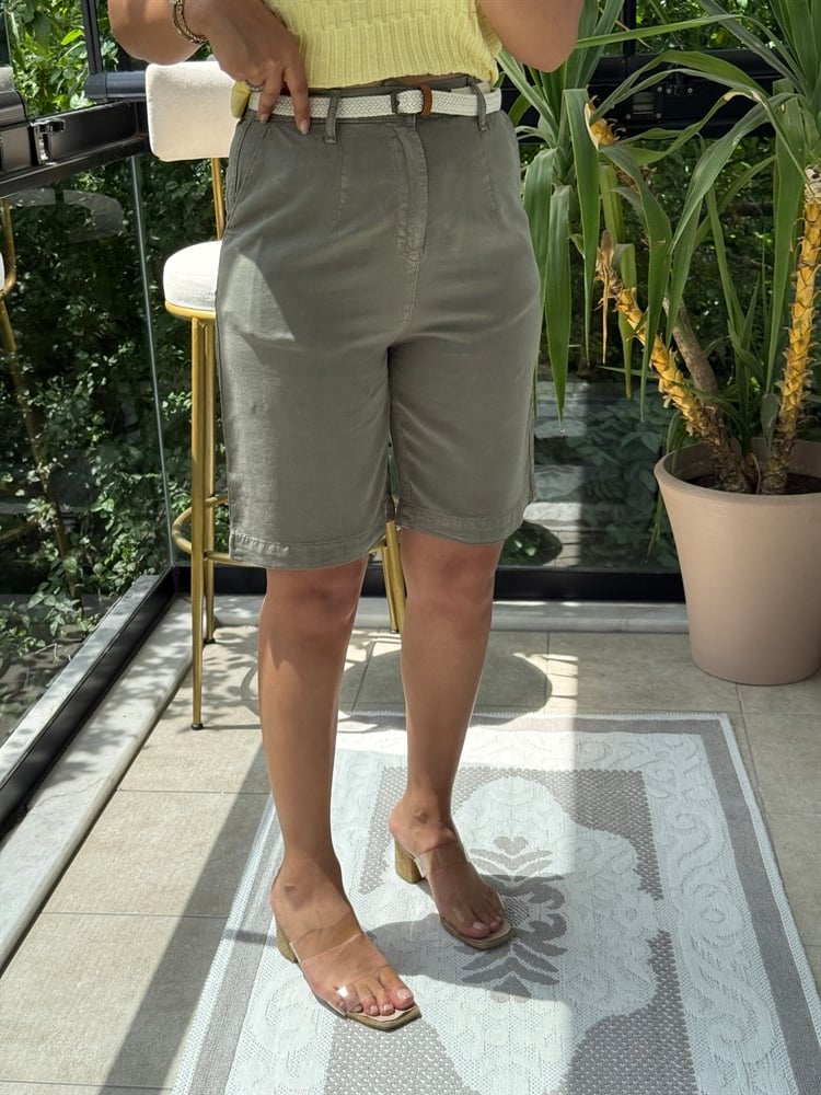 Pensli Tensel Orta Boy Kot Şort Açık Yeşil