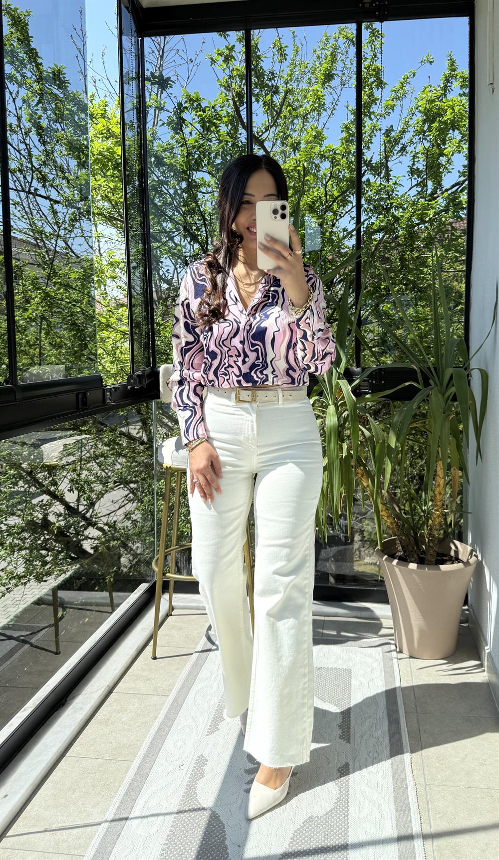 Wave Effect Basic Gömlek Pembe