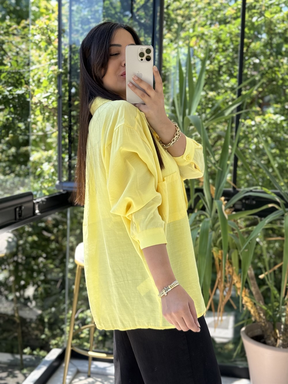 Düşük Omuz Basic Gömlek Sarı