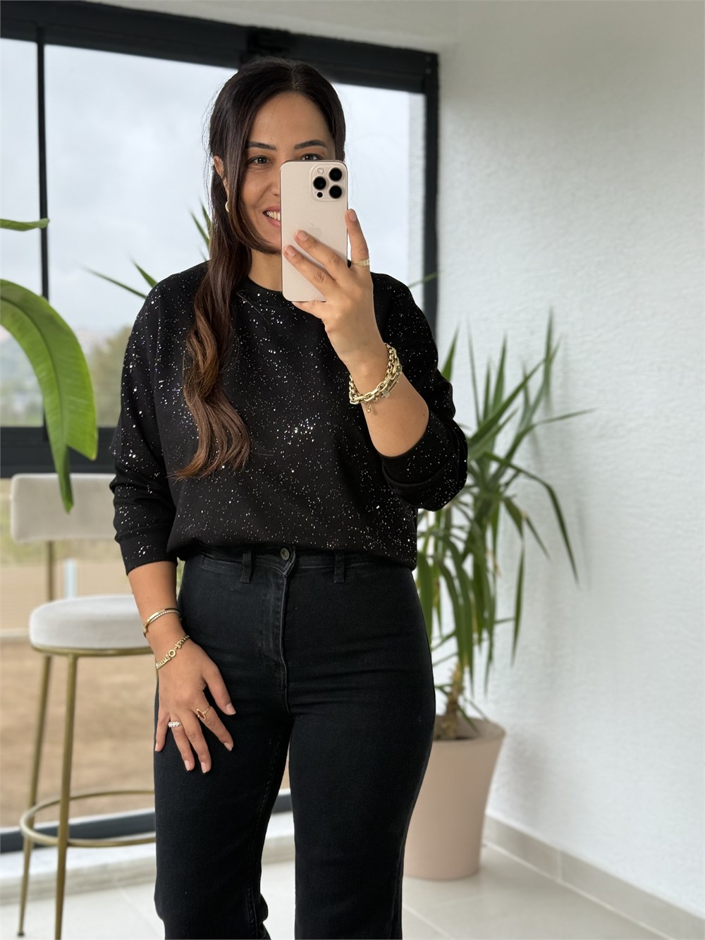 Simli Oysh Sweatshirt Siyah
