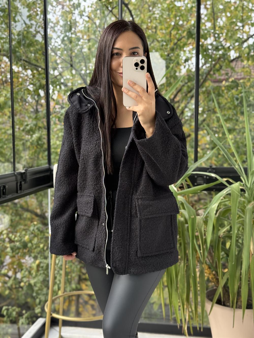 Cepli Kaşe Kaban Siyah