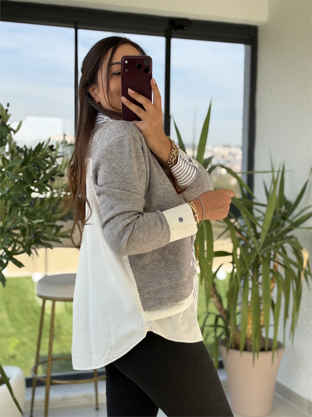 Parçalı Gömlek Gri