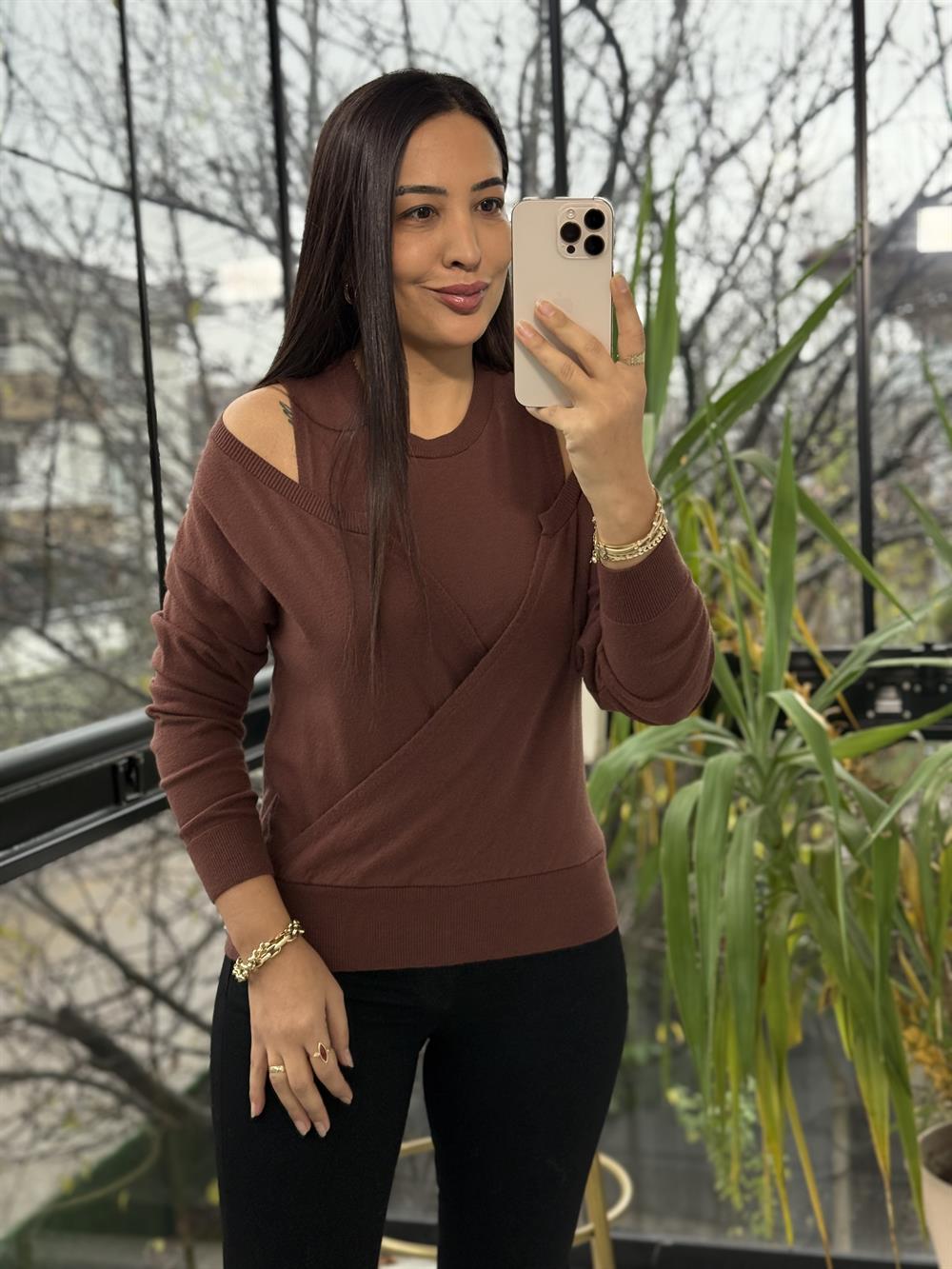 İkili Triko Hırka Kahve