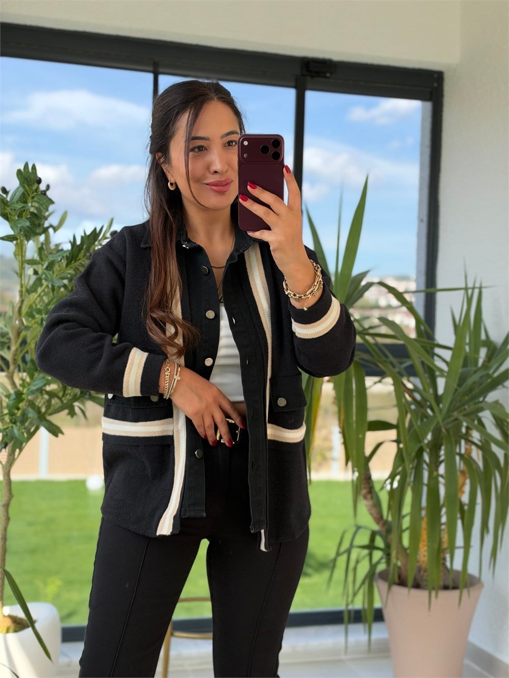 Angora Hırka Kot Detaylı Siyah