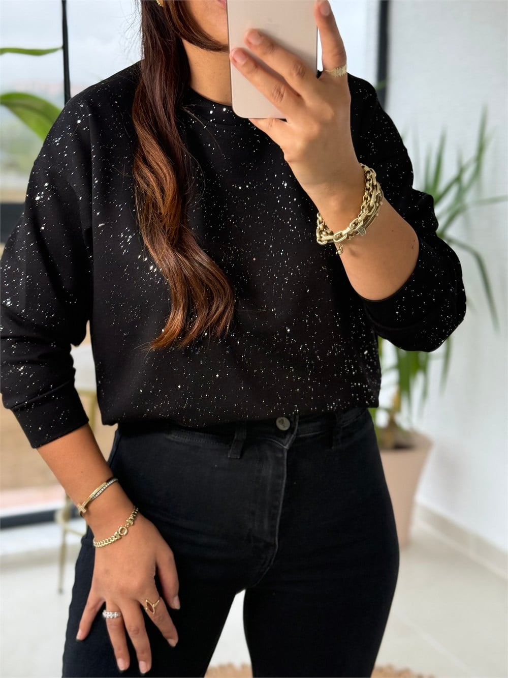 Simli Oysh Sweatshirt Siyah