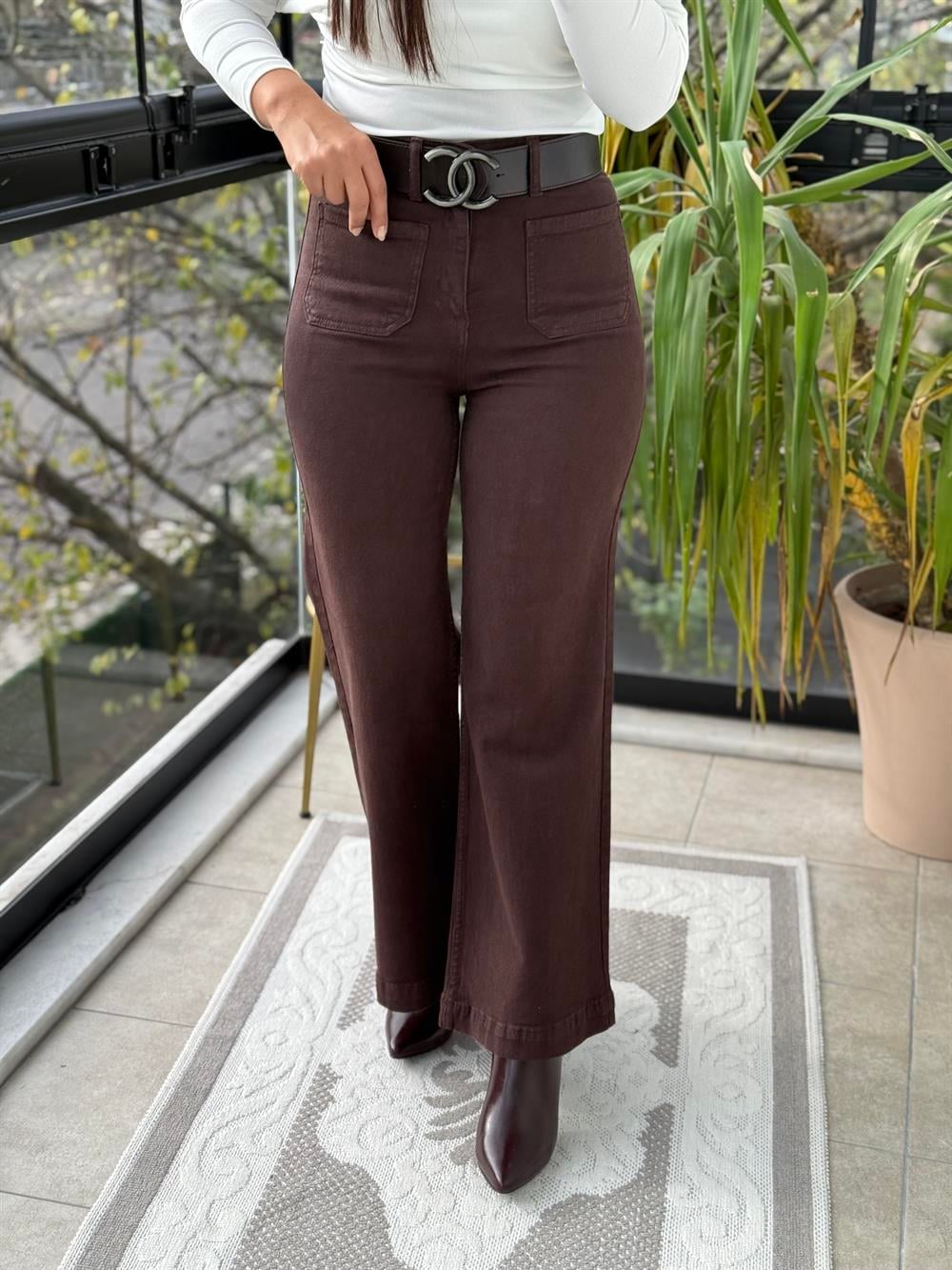 Ön Cep Detaylı Palazzo Jean Kahve