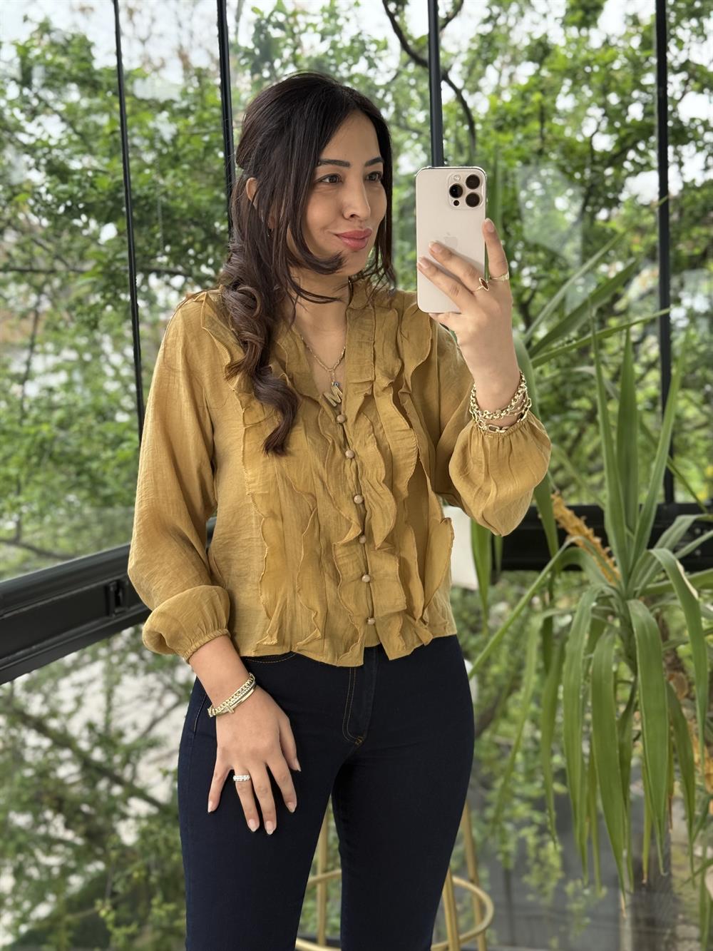 Fırfırlı Bluz Hardal