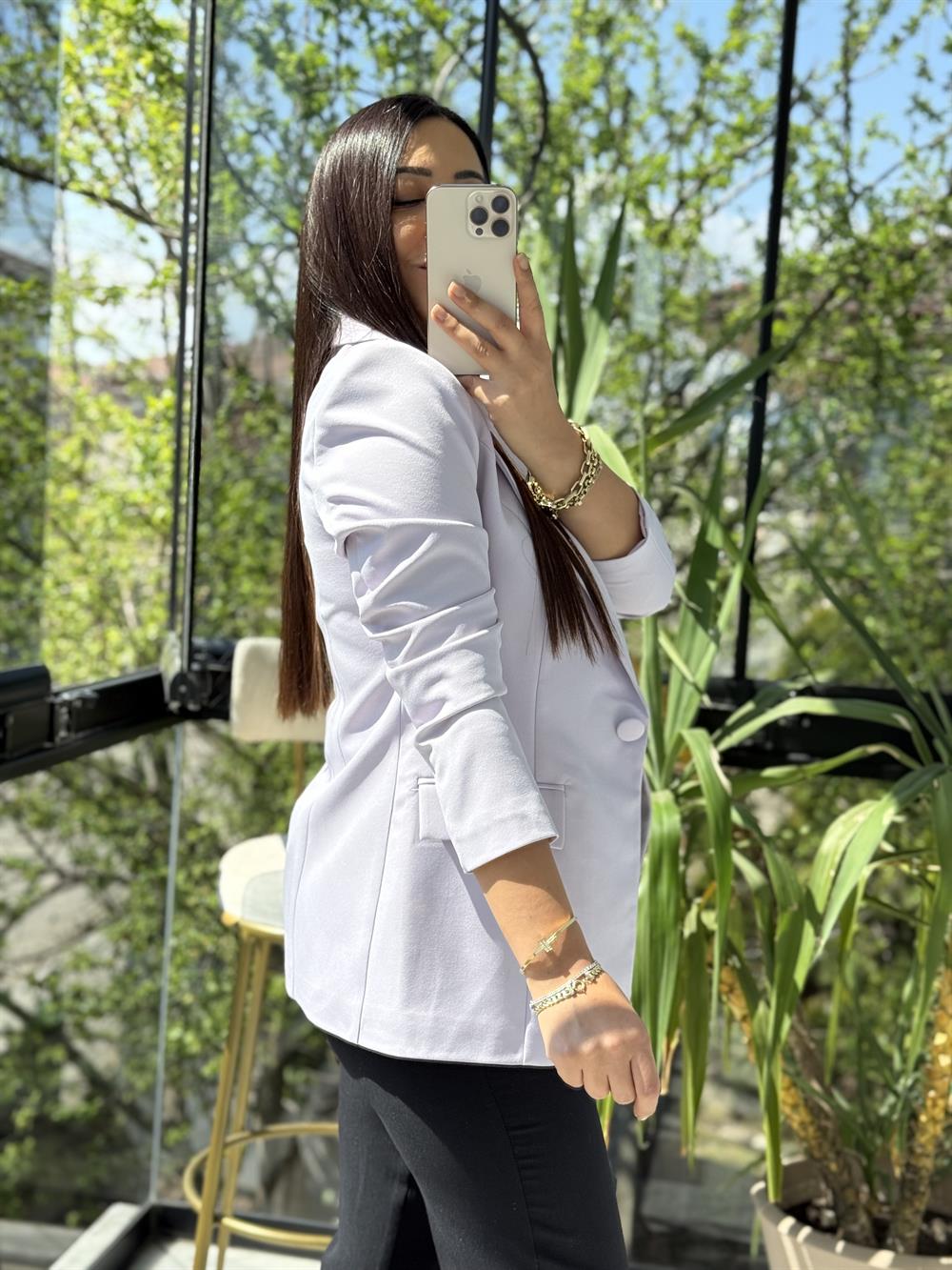 Tek Düğme Blazer Ceket Lila