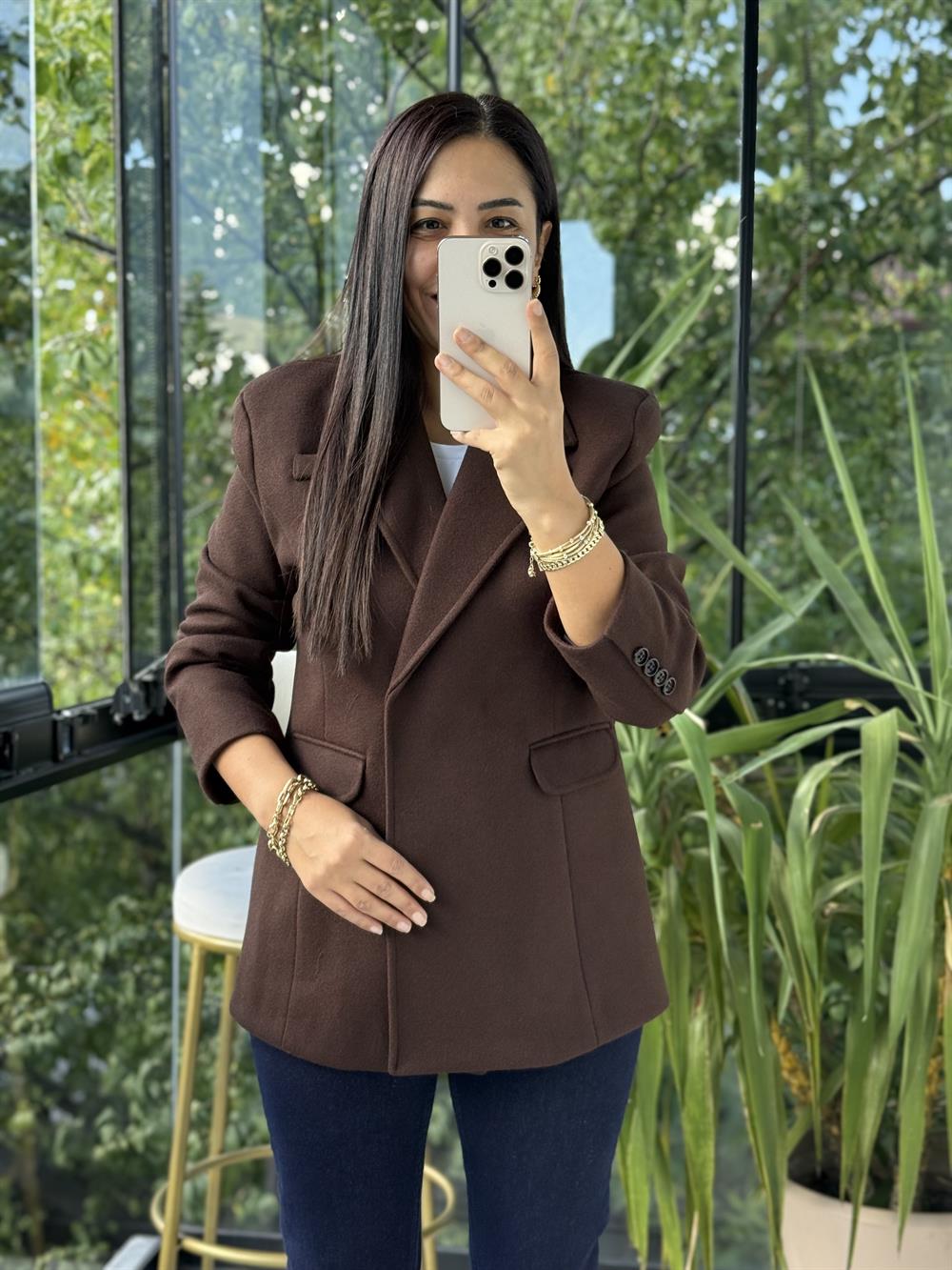 Kaşe Slim Blazer Ceket Kahve