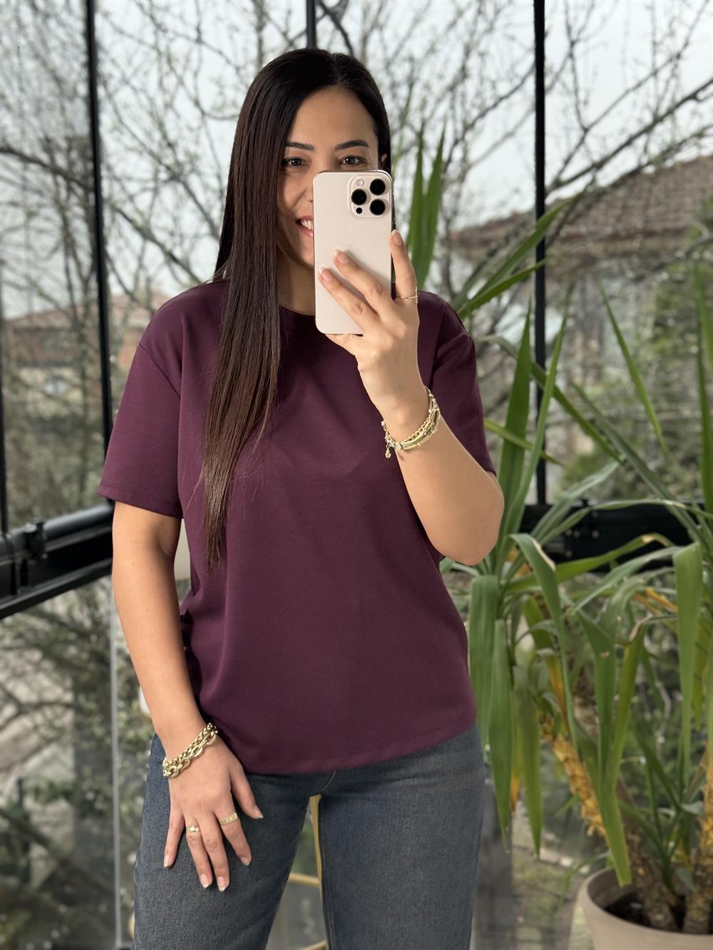 Oysh Modal Basic Tişört Mürdüm