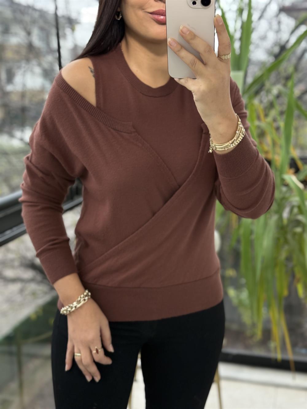 İkili Triko Hırka Kahve