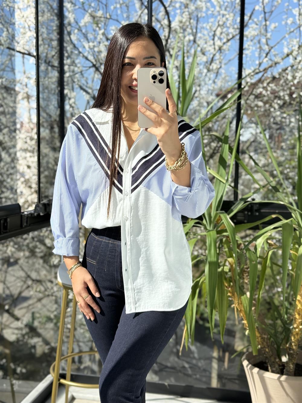 Örme Mix Yarasa Gömlek Beyaz