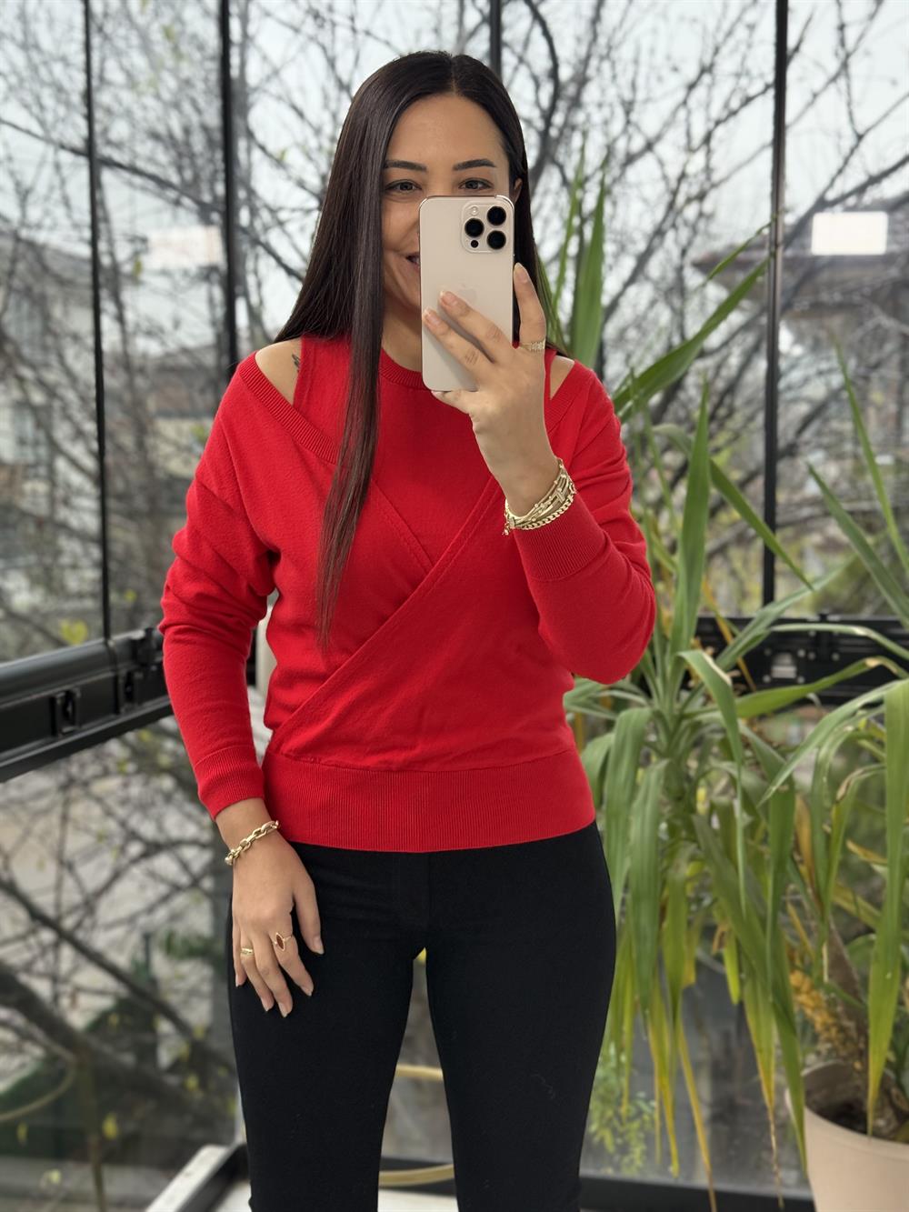 İkili Triko Hırka Kırmızı