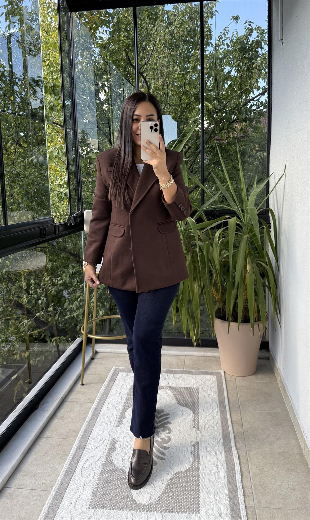 Kaşe Slim Blazer Ceket Kahve