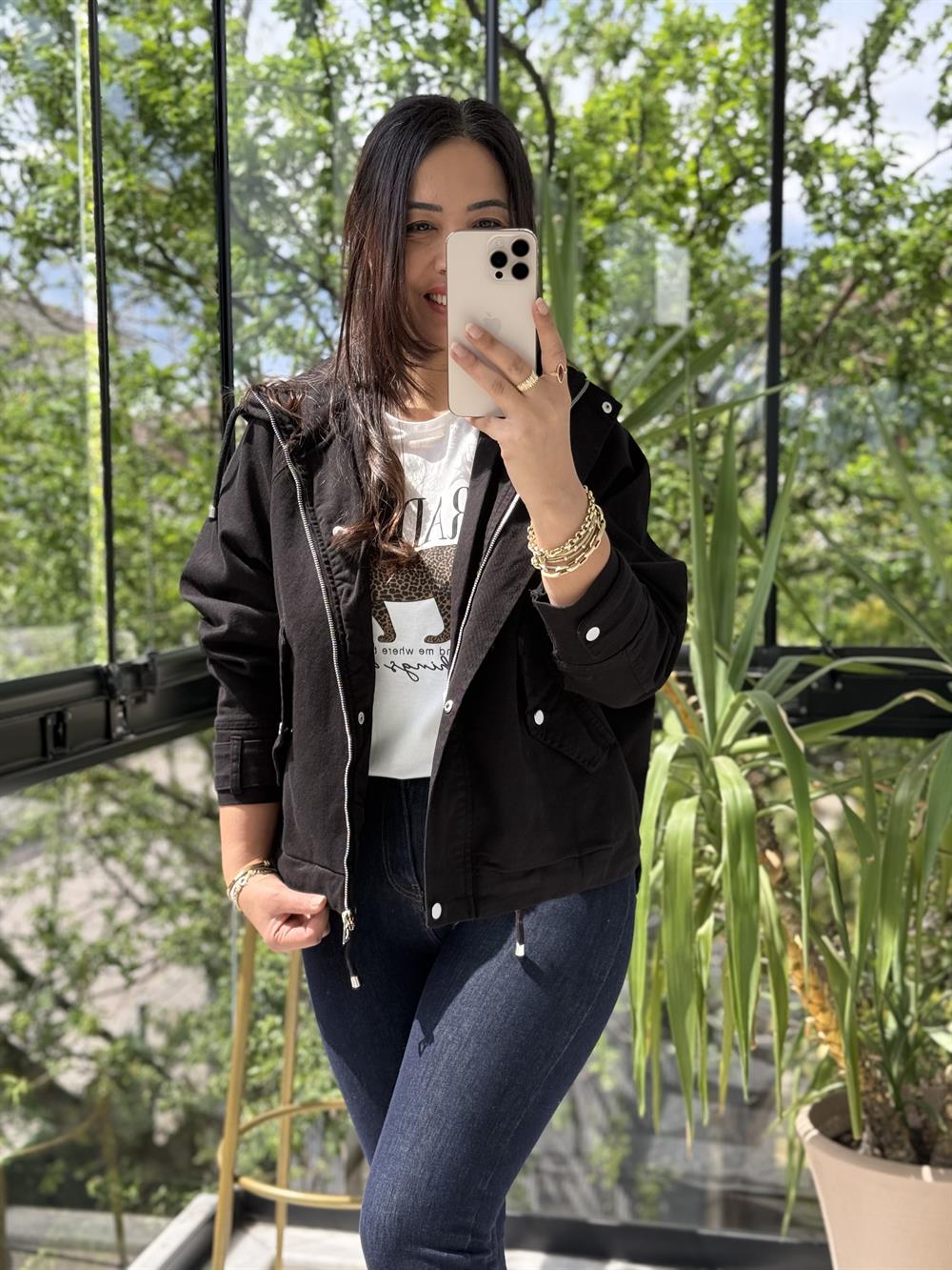 Oversize Kapuşonlu Ceket Siyah