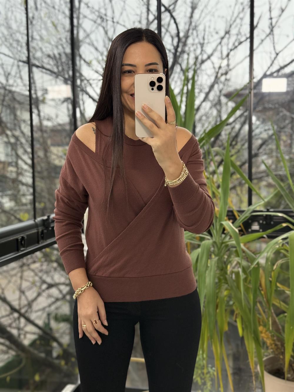 İkili Triko Hırka Kahve