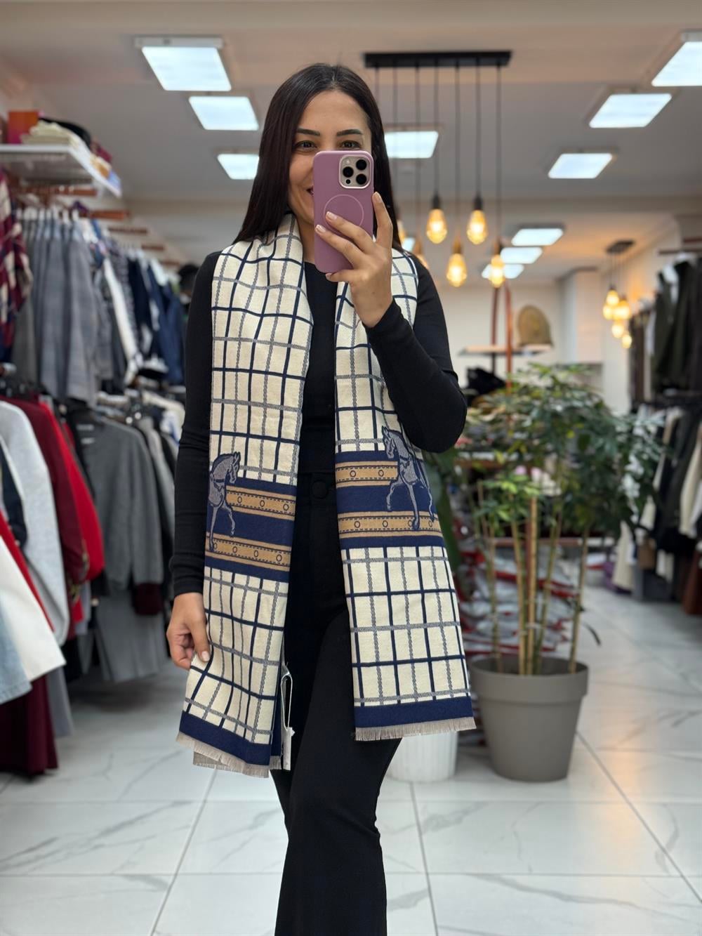 İthal Kaşmir Doku Marka Şal H Lacivert