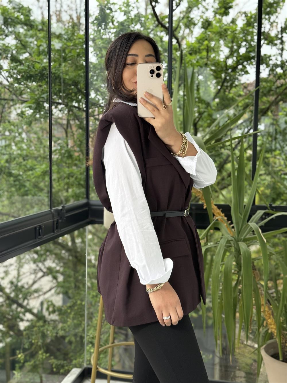 Vatkalı Kemerli Yelek Mürdüm