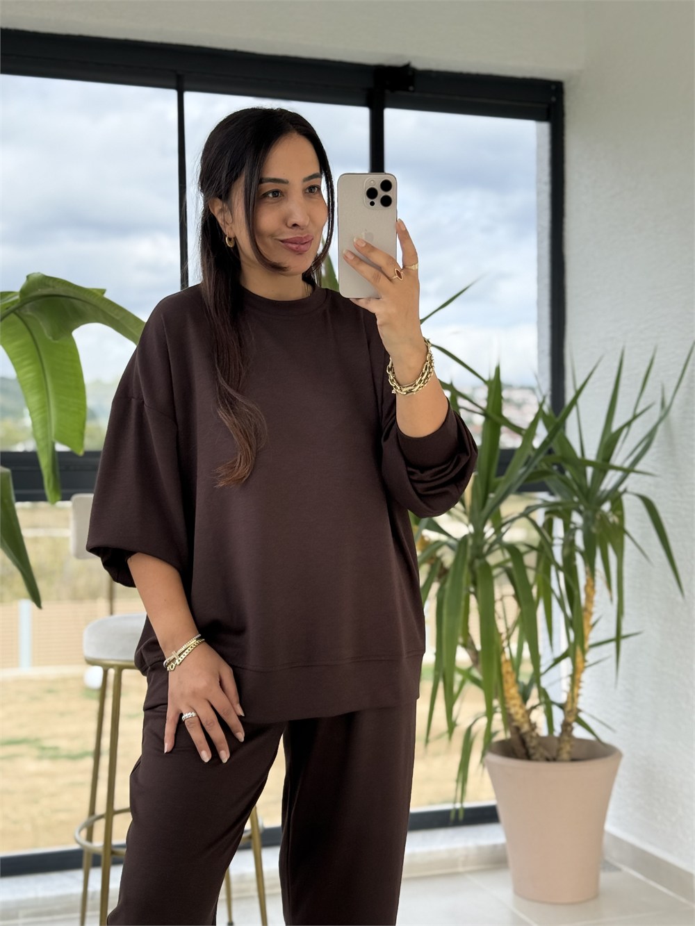 Basic Sweatli Modal Takım Kahve